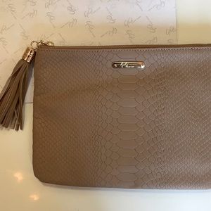 Gigi New York - Embossed Python Clutch in Sand